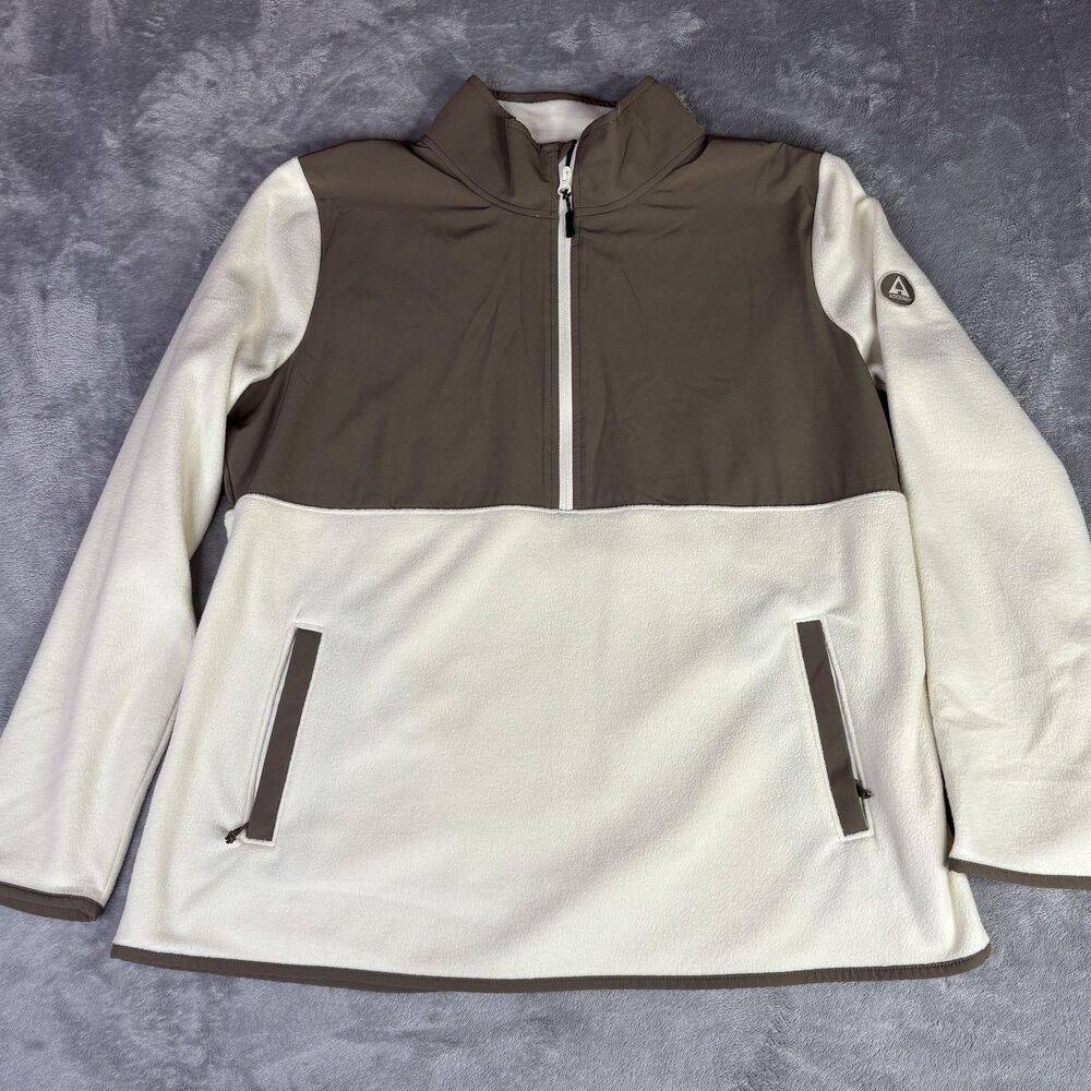 Ascend Fleece‎ Sweatshirt Mens XL White 1/2 Zip Mock Neck Pockets Pullover